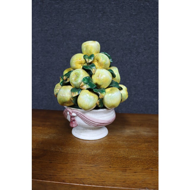 Yellow Italian Ceramic Apple Fruit Centerpiece on Pedestal For Sale - Image 8 of 8