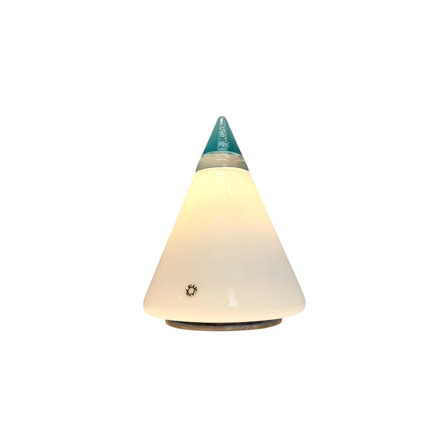1970s Vintage Cone Pyramid Table Lamp in White and Blue Murano Glass by Giusto Toso for Leucos, 1970s For Sale - Image 5 of 12