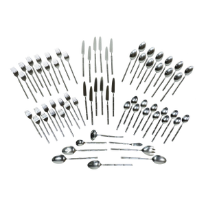 1980s Stanley Roberts Tiburon Modern Stainless Bamboo Style Flatware Service for 12- 68 Pieces