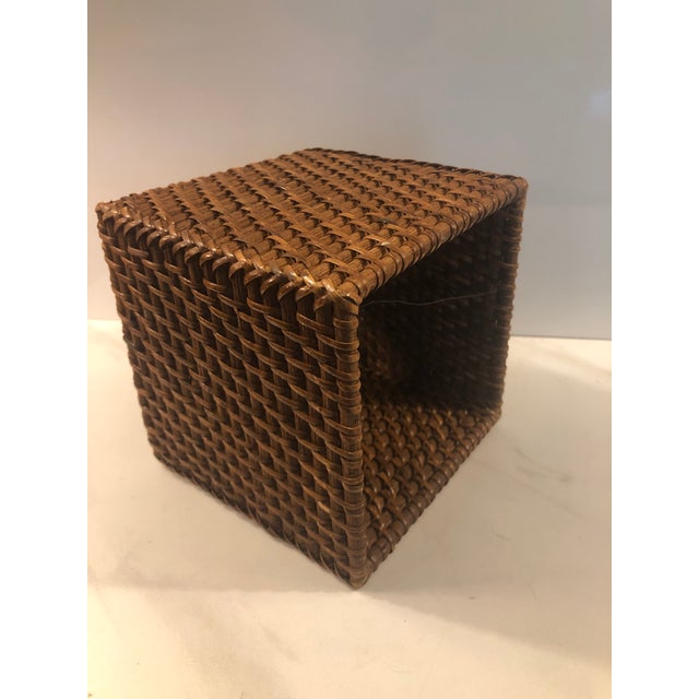 Wood Vintage Rattan Tissue Box Cover With Rectangle Opening For Sale - Image 7 of 8
