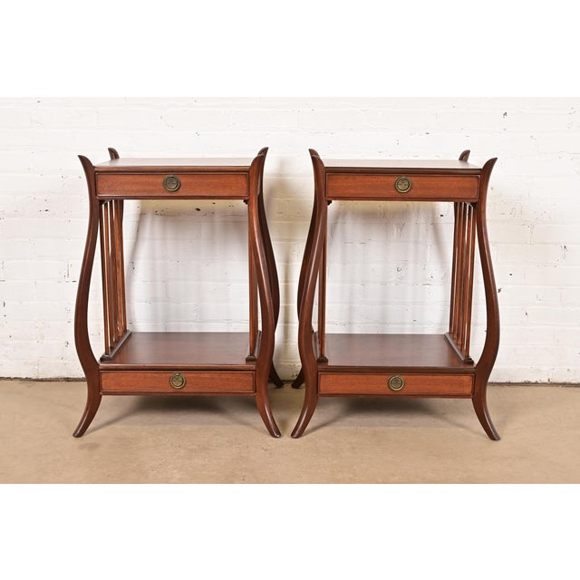 English Maslow Freen French Regency Louis XVI Carved Mahogany Nightstands, Newly Refinished For Sale - Image 3 of 14