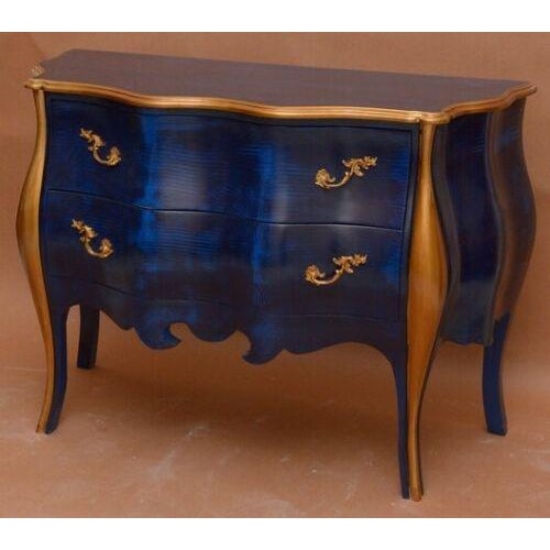 French Louis XV Antique Style Blue With Gold Commode For Sale - Image 3 of 6