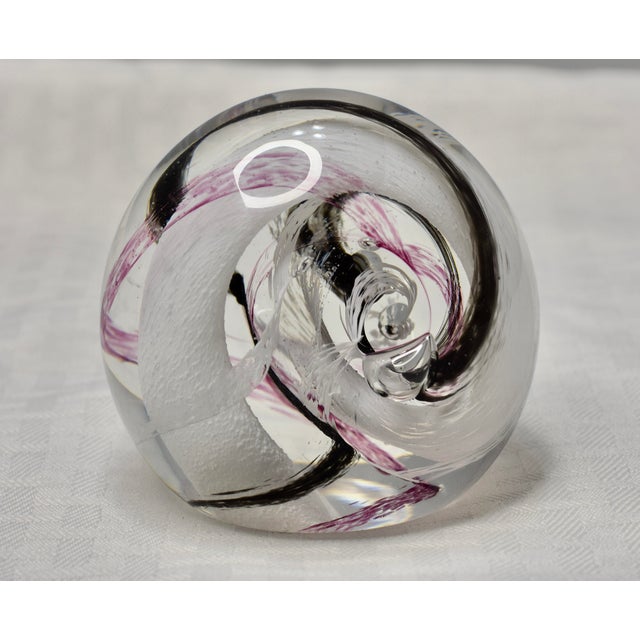 Beautiful hand blown swirls of black, pink and white colors art glass paperweight with lots of controlled air bubbles *...