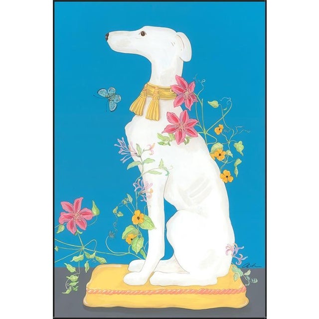 Chinoiserie “Hound by Me” Chinoiserie Greyhound Dog Statue Painting by Allison Cosmos For Sale - Image 3 of 4