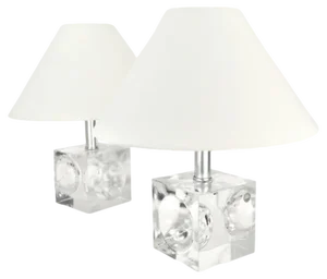 Crystal Cubic Table Lamps from Royal Leerdam, 1970s, Set of 2