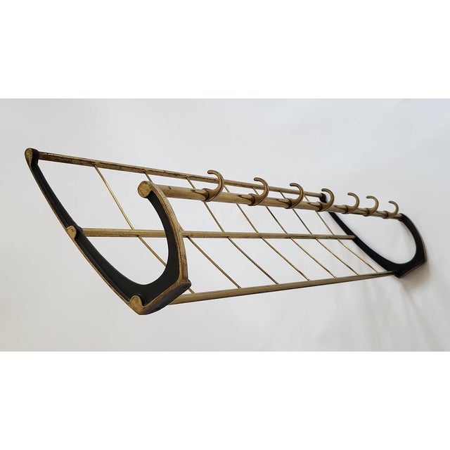 Metal Mid-Century Modern Wall-Mounted Brass Coat Rack, Austria, 1950s For Sale - Image 7 of 13