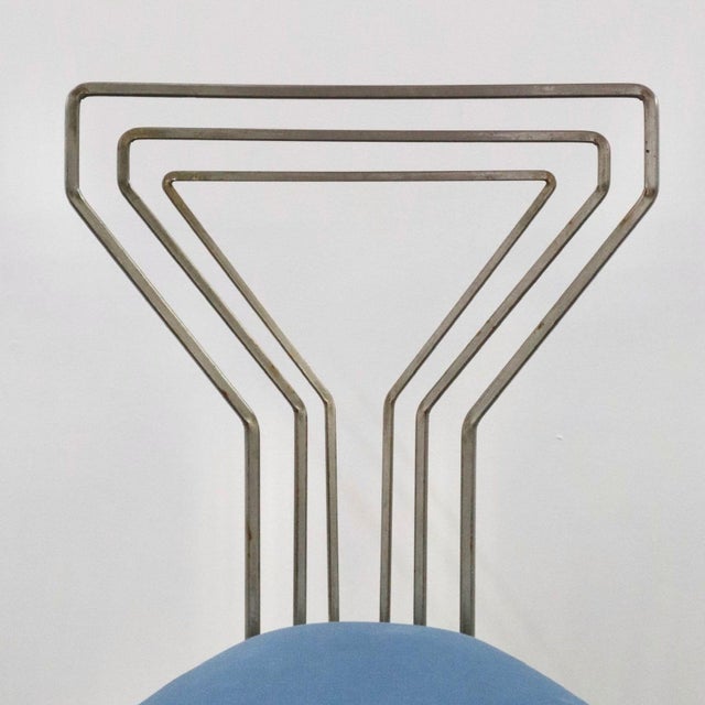 Mid-Century Modern 1950s Martini Chairs With Blue Velvet Seats and Sculptural Metal Frames — A Pair For Sale - Image 3 of 8