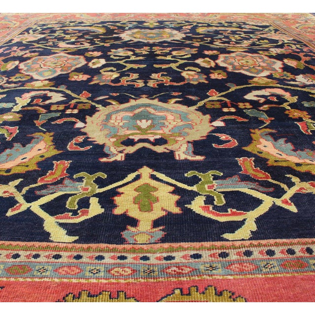Antique Persian Sultanabad Carpet in Navy Blue Background and Rose Red Border 10'5 X 13' For Sale In Atlanta - Image 6 of 18