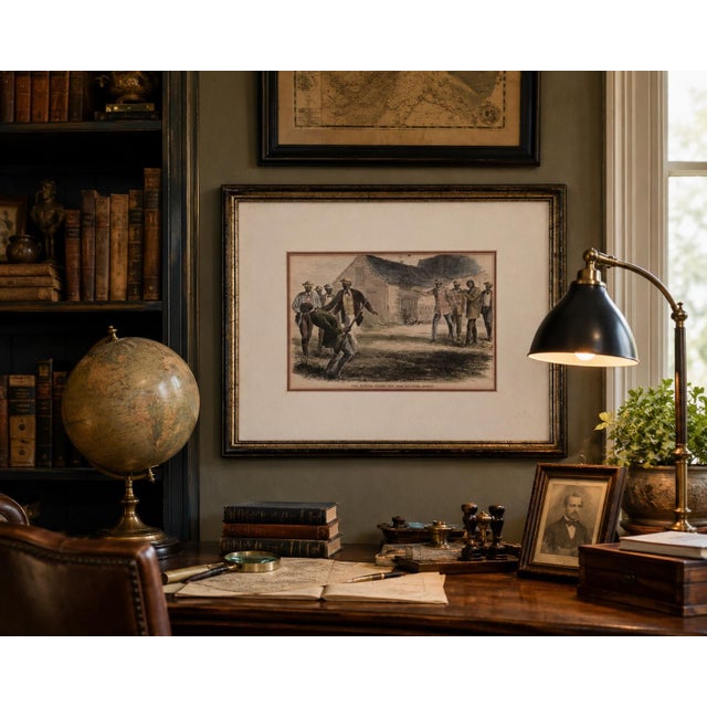 A compelling framed historical print depicting a dramatic duel scene titled “Duel Between Colored Men Near Savannah,...