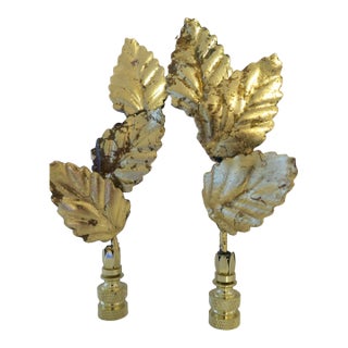 Vintage Italian Gold Leaf Tole Finials, Mid Century Emerald Green, a Pair by C. Damien Fox For Sale