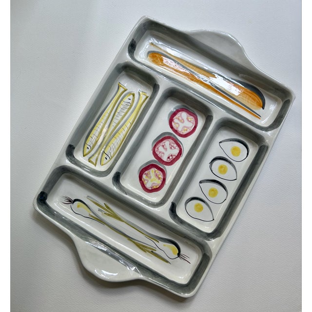 Mid-Century Modern Mid 20th Century Italian Modern Hand Painted Handled Art Pottery Tray For Sale - Image 3 of 18