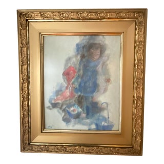 Mid 20th Century Figurative Inuit Pastel Abstract Portrait Drawing, Framed For Sale