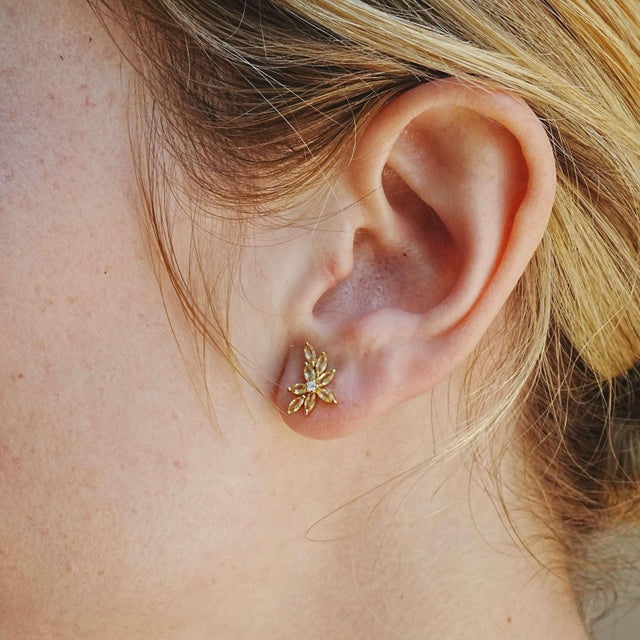 Metal Nina Zhou Yellow Sapphire Diamond Small Cluster Earrings in 14k Gold-Set of 2 For Sale - Image 7 of 9