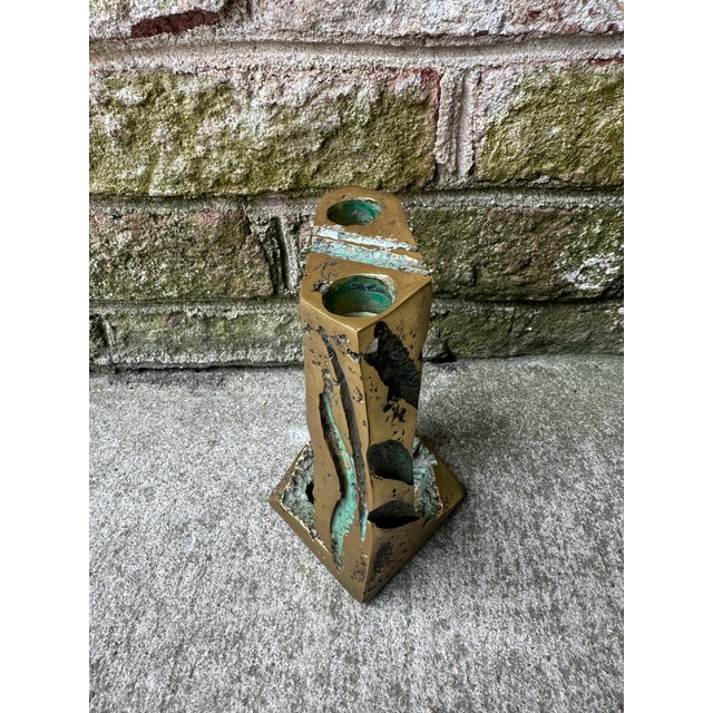 1960s Brutalist Solid Bronze Double Candle Holder For Sale In New York - Image 6 of 16