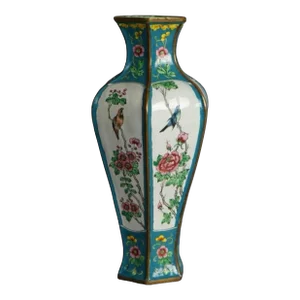 Antique Chinese Enameled & Polychromed Floral Garden Scenic Vase With Birds