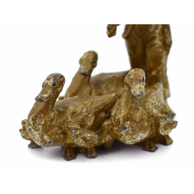 Early 20th Century Early 20th Century Cast Metal Boy With 3 Ducks Figurines For Sale - Image 5 of 7