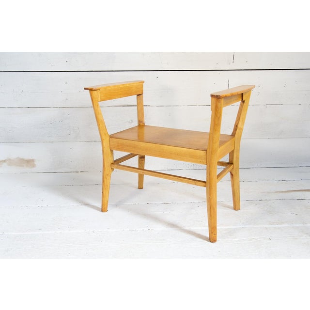Tan Scandinavian-Style Maple Bench with Armrests, 1960s For Sale - Image 8 of 8