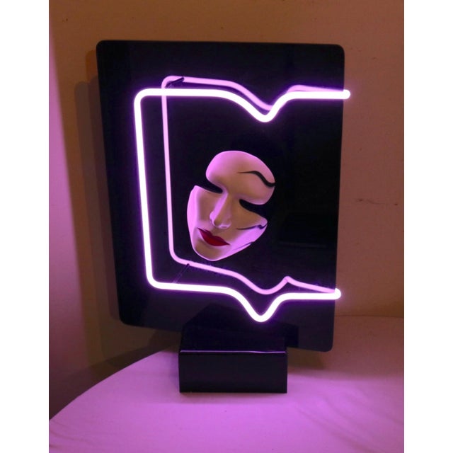1990s Craig Kraft Studio Lucite and Ceramic Neon Light Mask Sculpture Statue Modern For Sale In New York - Image 6 of 12