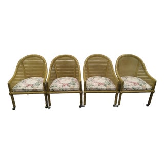 4 Vintage Cane Chairs on Coasters For Sale
