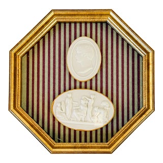Framed Neoclassical Plaster Intaglio Medallions in Giltwood Shadow Box Frame For Sale