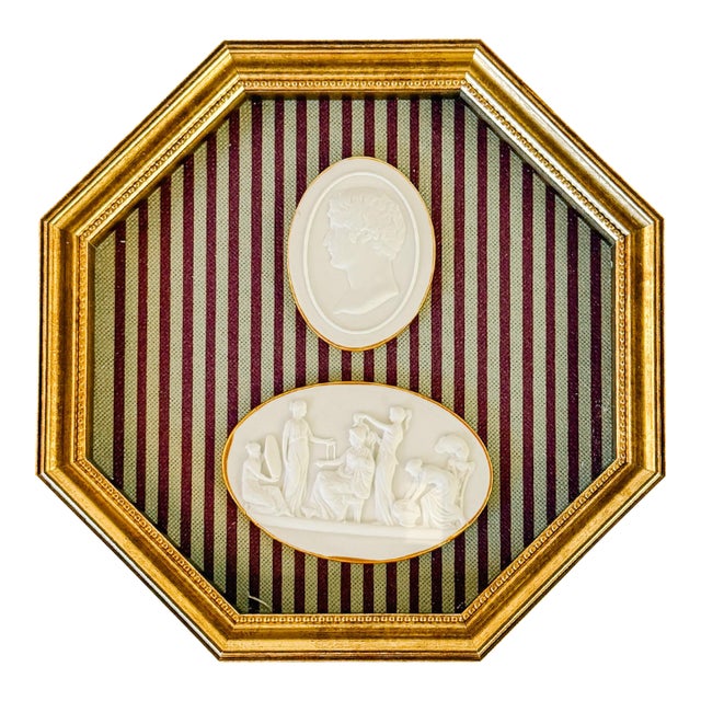 Framed Neoclassical Plaster Intaglio Medallions in Giltwood Shadow Box Frame For Sale