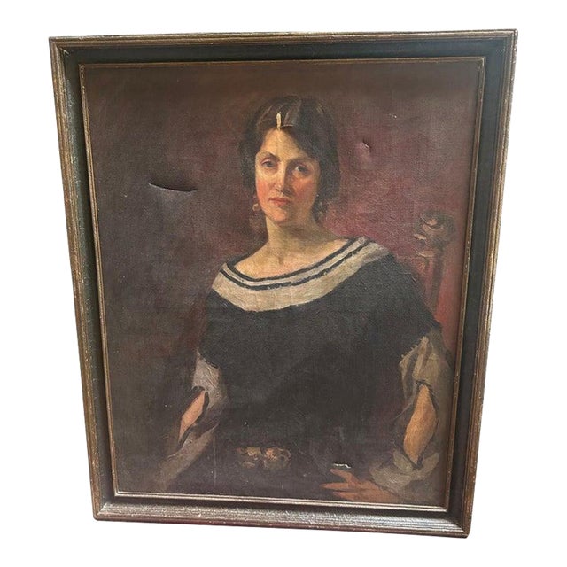 Antique Portrait Painting of a Lady in Sailor Dress For Sale