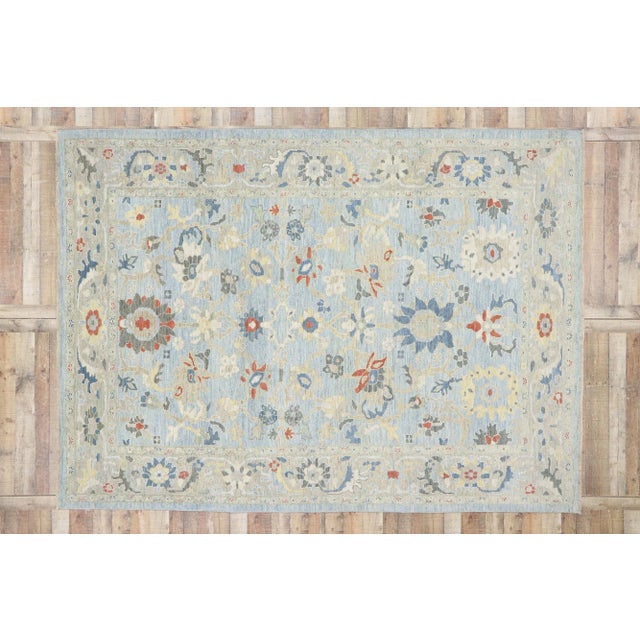 Sky Blue Vintage Turkish Persian Sultanabad Rug - 08'08 X 11'09 For Sale - Image 8 of 10