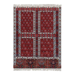 Rug & Kilim’s Yomut Ensi Style Rug in Red and White With Geometric Patterns For Sale