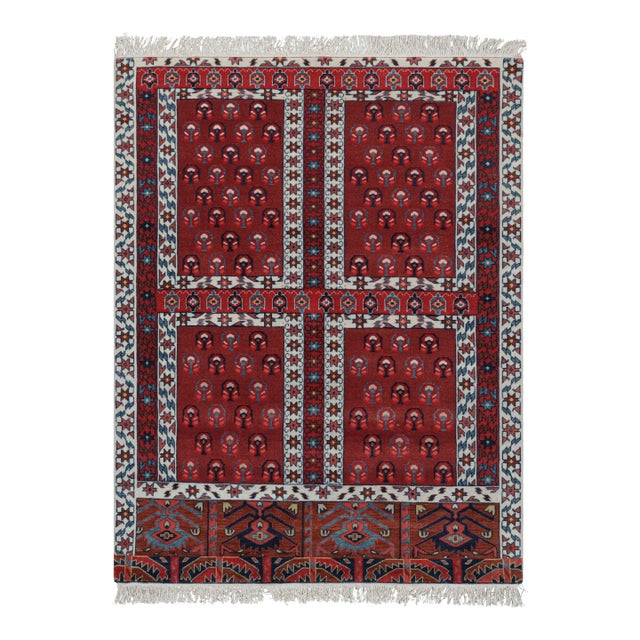 Rug & Kilim’s Yomut Ensi Style Rug in Red and White With Geometric Patterns For Sale