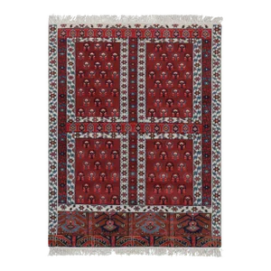 Rug & Kilim’s Yomut Ensi Style Rug in Red and White With Geometric Patterns