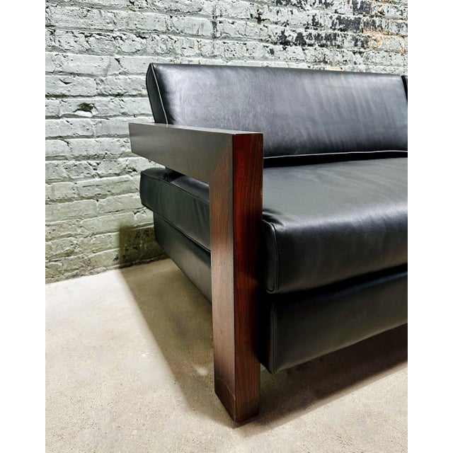Wood Brazilian Rosewood Sofa Black Leather, 1960 For Sale - Image 7 of 12