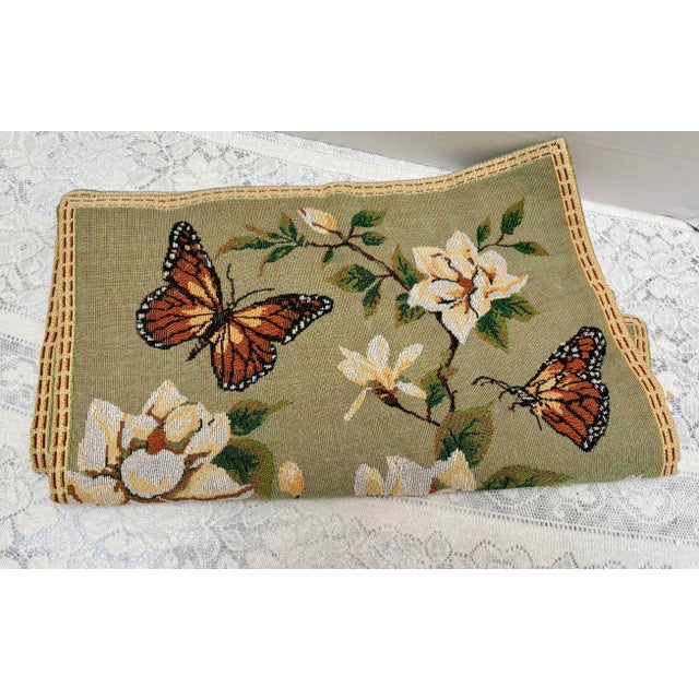 Farmhouse Vintage Mid-Century Woven Jacquard Tapestry Magnolia & Butterfly Cushion Covers, Set of Two For Sale - Image 3 of 6