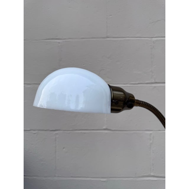 Brass Vintage 1960s Brass Gooseneck Desk Lamp Milk Glass Dome Shade Mid-Century Modern Task Light For Sale - Image 8 of 12