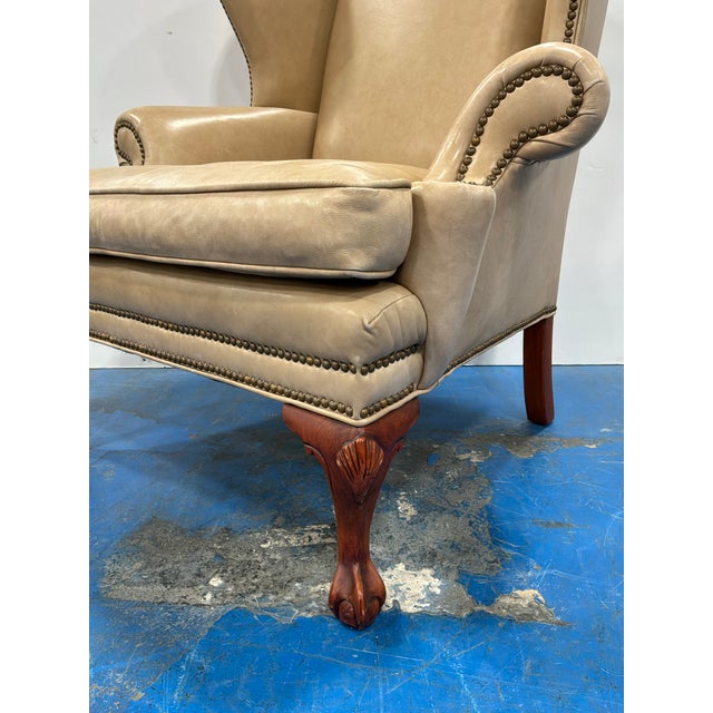 Ethan Allen Vintage Leather Wing Chair For Sale In Atlanta - Image 6 of 9