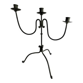 Late 20th Century Spanish Revival Wrought Iron 3-Candle Candelabra For Sale