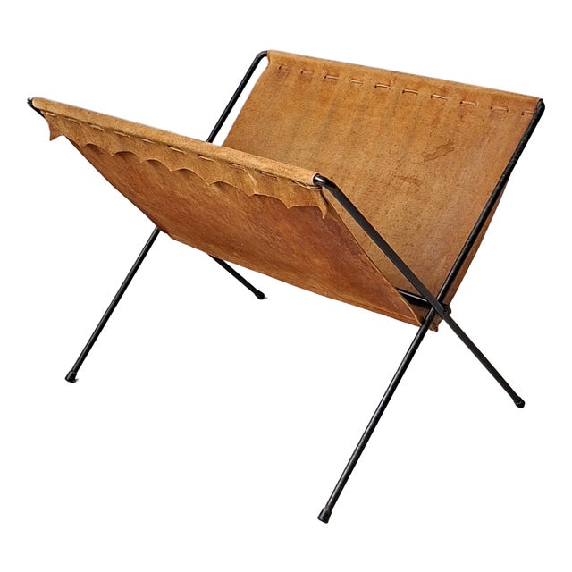 Vintage Magazine Holder in Leather, 1950s For Sale