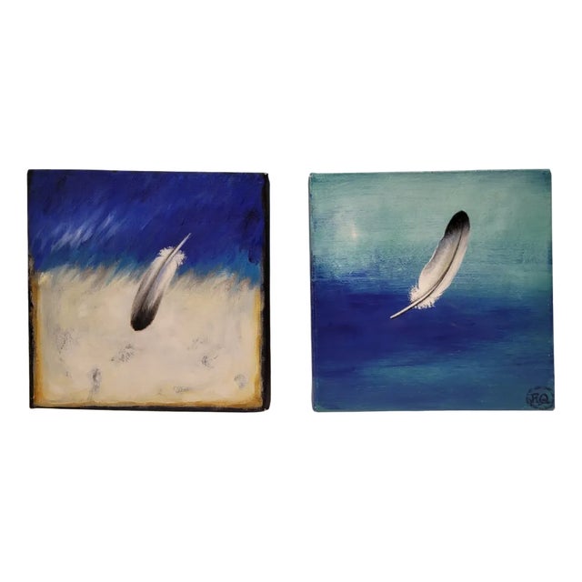 Rodríguez Quesada, Feathers, Oil Paintings on Canvas, Set of 2 For Sale