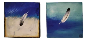 Rodríguez Quesada, Feathers, Oil Paintings on Canvas, Set of 2