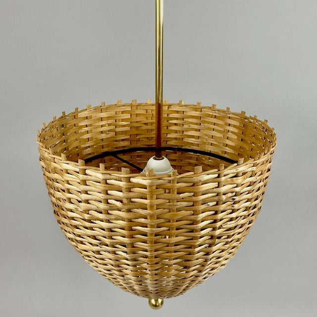 Mid-Century Rattan and Brass Pendant Light, Sweden, 1950s For Sale - Image 6 of 18