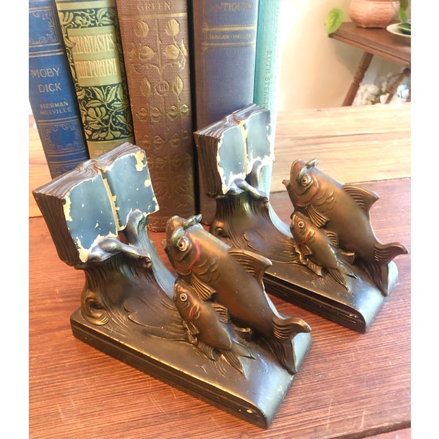 Antique Schooling Fish Metal Bookends by K & O Co Ny For Sale - Image 9 of 12