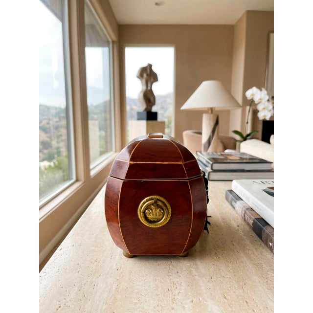 Traditional Vintage Bombay Company Mahogany Jewelry Box With Key & Tassel, Octagonal Wood Chest, Velvet Interior, Early 2000s For Sale - Image 3 of 5