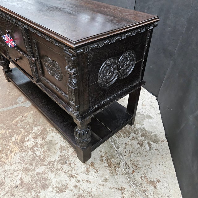 Late 19th Century English Oak Carved Sideboard With Bulbous Legs on Potboard Base For Sale - Image 10 of 18