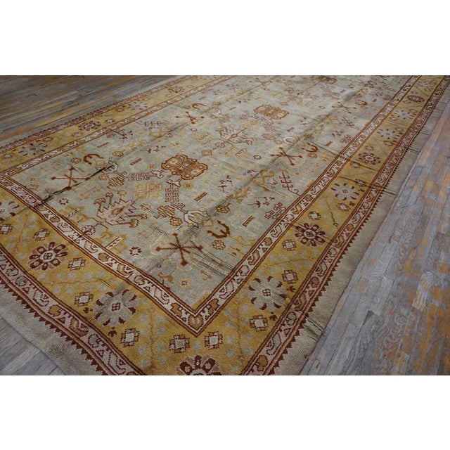 Magnificent White Ivory Color and Superb Geometric Design Antique Turkish Oushak Rug For Sale - Image 13 of 15