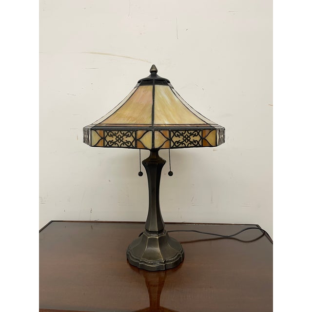 1970s Vintage Table Lamp With Decorative Filigree Shade and Dual Pull Chains For Sale - Image 5 of 10