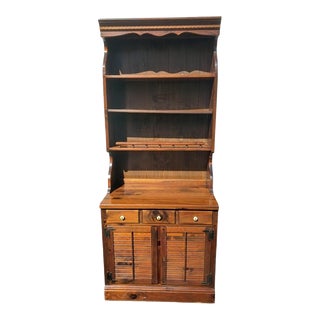 Ethan Allen Antiqued Pine Old Tavern Hutched Cabinet For Sale