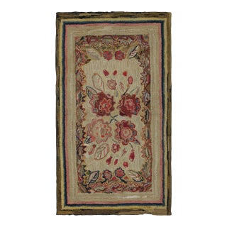 Antique Hooked Runner With Floral Medallion & Vine Border - Rug & Kilim For Sale
