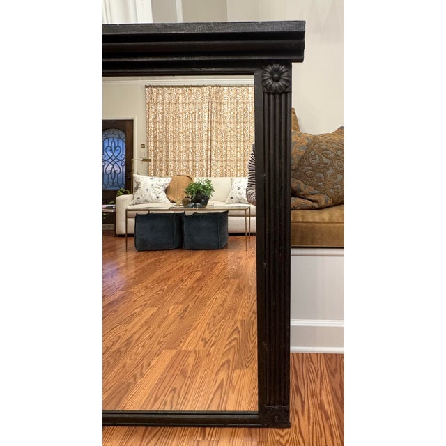 Monumental Vintage Neoclassical Black Cast Iron Wall Mirror For Sale - Image 4 of 12