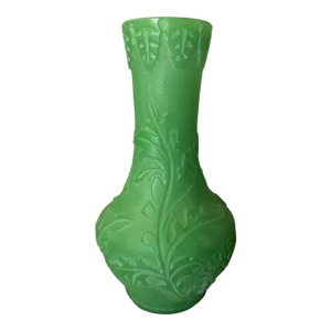 Early 20th Century Steuben Acid Etched Art Glass Vase 6222 Green Jade With Floral Decoration