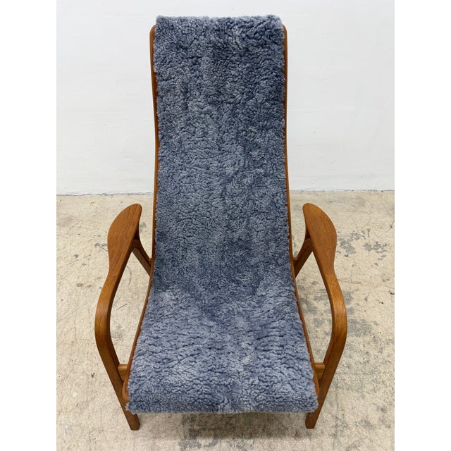 Yngve Ekström Lamino Teak Wood Frame Armchair With Sheepskin Fabric for Swedese For Sale - Image 13 of 16