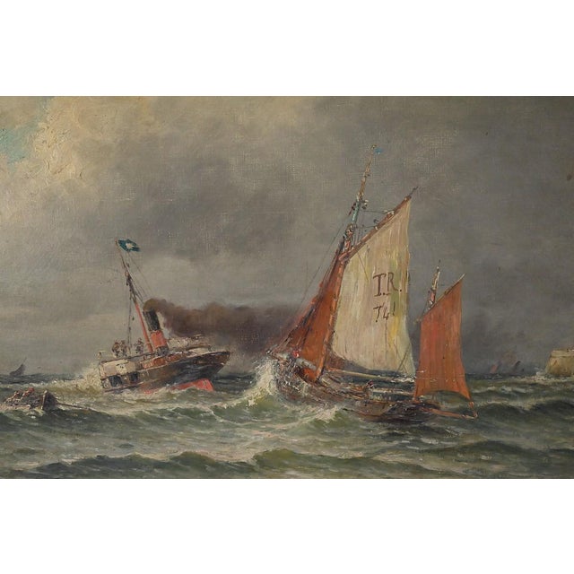 Demont, Painting Entrance to the Port by Rough Seas, 1890s, Oil on Canvas For Sale - Image 7 of 17